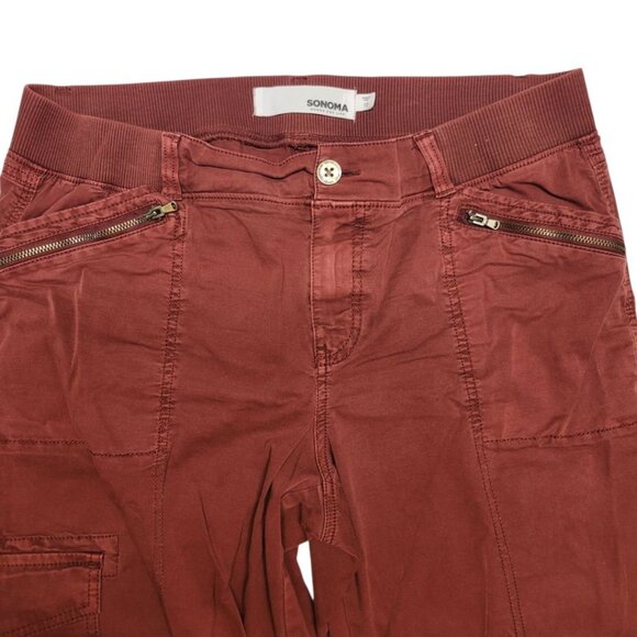 Sonoma Pants Cotton Rust Brown Boho Fall Zip Pockets Womens 12 Cargo - Picture 2 of 8